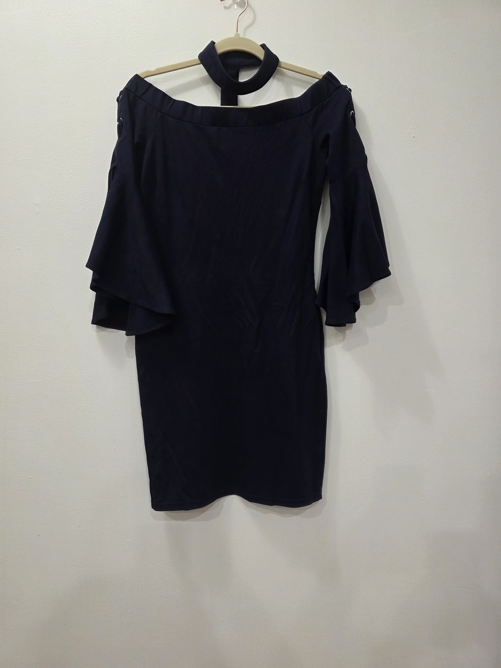 VENUS Off-Shoulder Navy Blue Mini Dress with Choker